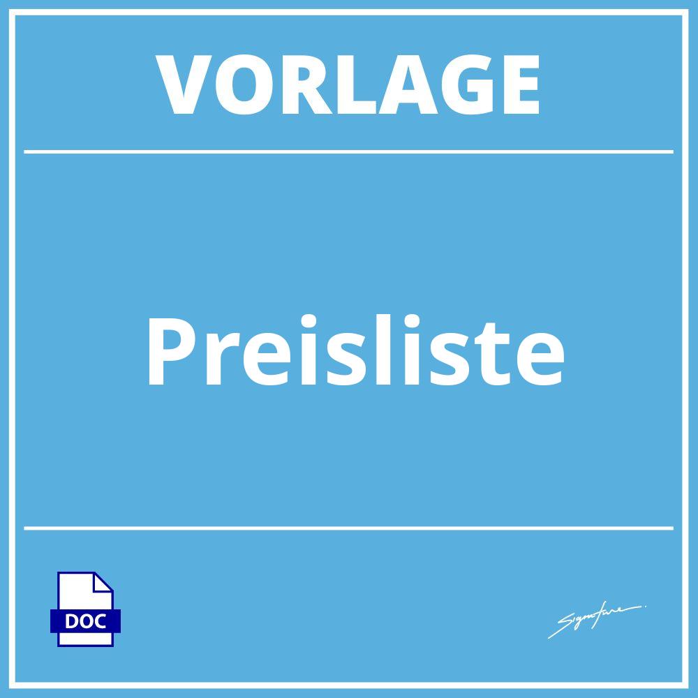 Preisliste Vorlage